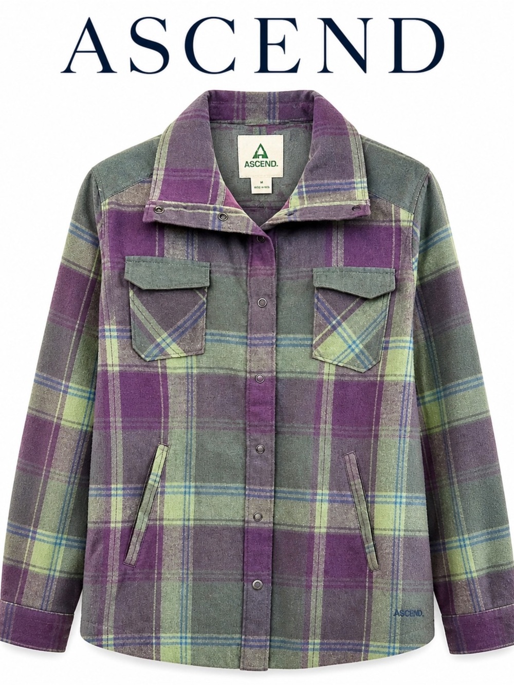 Ascend Purple and Green Plaid Utility Shacket